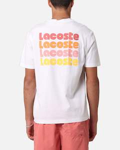 Mens Lacoste: Lacoste Sunbleached Back Graphic T-Shirt White