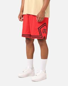 Mens Carre Bottoms Basketball Shorts: Carre Fold Mesh Basketball Shorts Red/Black