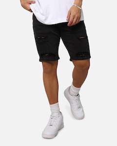 Mens Saint Morta Bottoms Denim Shorts: Saint Morta Thrashed Denim Shorts Vintage Black