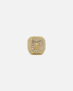 Guess Mainline 14mm Lion Pave Signet Ring Gold