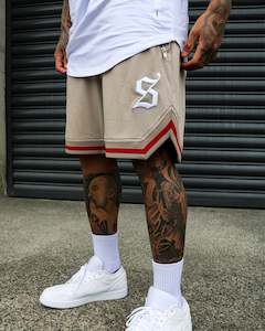 Saint Morta Bottoms Basketball Shorts: Saint Morta Envogue All-Star Basketball Shorts Stone/Red