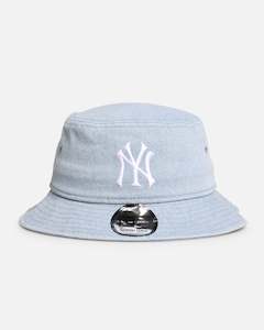 Mens New Era Headwear Bucket Hats: New Era New York Yankees 'Washed Denim' Bucket Hat Blue Washed Denim