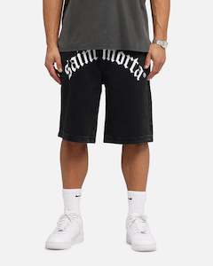 Mens Saint Morta Bottoms Denim Shorts: Saint Morta Amplus Gothic Denim Jort Shorts Black Shadow