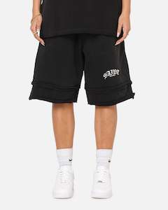 Saint Morta Bottoms Basketball Shorts: Saint Morta Gothic Layered Sweat Shorts Black