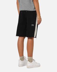 Saint Morta Bottoms Denim Shorts: Saint Morta Amplus Sidewinder Denim Jort Shorts Black/Off White