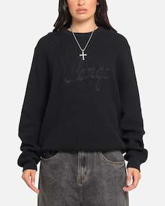 Knitwear: X-Large Script Waffle Knit Sweater Black