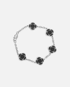 Mens Bracelets: Saint Morta Onyx Clover Bracelet White Gold