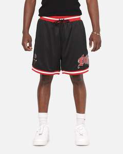 Mens Bottoms Basketball Shorts: Mitchell & Ness Chicago Bulls Gothic Shorts Black
