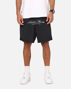 Mens Bottoms Beach Short: Saint Morta Saint Studios Logo Nylon Shorts Black