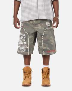 Mens Bottoms Denim Shorts: Ed Hardy Distress Camo Carpenter Jorts Camo