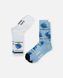 Foot-ies Cronulla-Sutherland Sharks Crew Socks 2 Pack Blue/White