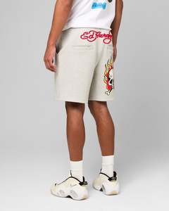 Mens Back Catalogue Bottoms: Ed Hardy Skull Fleece Shorts Grey Marle