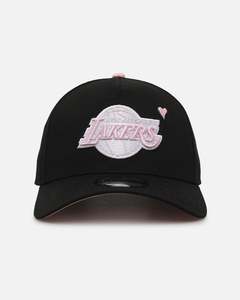 Womens Sale Headwear: New Era Los Angeles Lakers 'Pink Satin Hearts 2.0' 9FORTY A-Frame Snapback Black/Pink