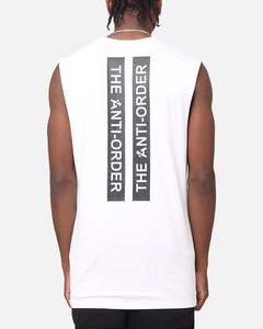 Mens Tops Muscle Tees: The Anti Order A Logo Merch Oversized Muscle T-Shirt White/Black