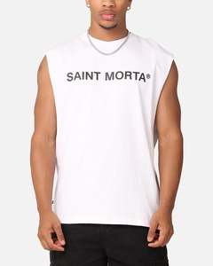Mens Tops Muscle Tees: Saint Morta Official Oversized Muscle T-Shirt White/Black
