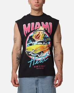 Mens Tops Muscle Tees: Mitchell & Ness Miami Heat Cruising Muscle T-Shirt Faded Black