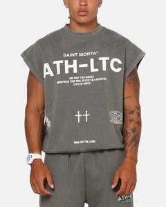 Mens Tops Muscle Tees: Saint Morta Athletc Cut Off Sweater Washed Charcoal
