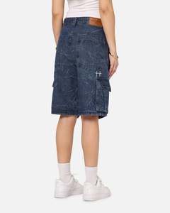 Saint Morta Bottoms Denim Shorts: Saint Morta Denim Cargo Shorts Crinkle Stonewash