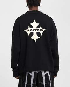 Knitwear: Loiter Chopper Long Sleeve Knitted Sweater Black