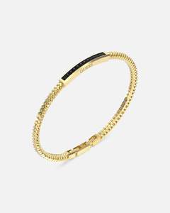 Mens Bracelets: Guess Mainline Noir Crystals Plate Bracelet Gold