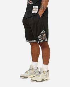 Mens Bottoms Basketball Shorts: Mitchell & Ness NBA Leopard Diamond Shorts Black/Leopard