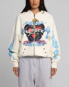 All Sale Tops: Loiter Hearts Zip Hoodie Off White