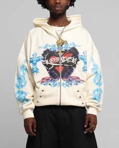 Loiter Hearts Zip Hoodie Off White