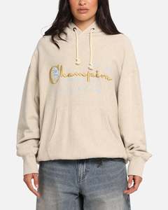 Womens Sale Tops: Champion Vintage Logo Sweatshirt Hoodie Oatmeal Heather
