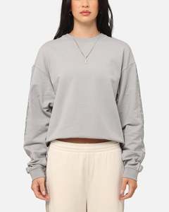 Champion Hoodie: Champion Women's SPS Taping Crewneck Grey