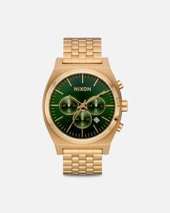 Mens New Arrivals: Nixon Time Teller Chrono Watch Gold/Green