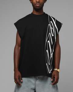 Mens Tops Muscle Tees: Loiter Script Muscle T-Shirt Black