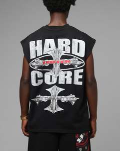 Mens Tops Muscle Tees: Loiter Hardcore Muscle T-Shirt Washed Black