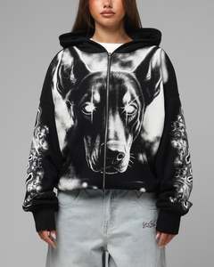 Hoodies: Loiter Dog Pound Airbrush Zip Hoodie Black