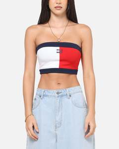 Womens Sale Tops: Tommy Jeans Women's TJW RWB Badge Tube Top White/Multi