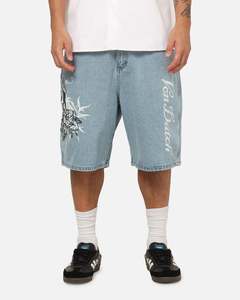 Mens Bottoms Denim Shorts: Von Dutch Skull Jean Shorts Mid Blue Denim