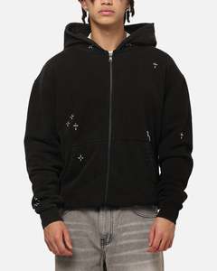 Hoodies: Saint Morta Credo Zip Hoodie Black Wash