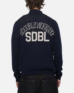 Hoodies: S Double Team Knit Quarter Zip Crewneck Navy