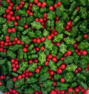 Edible Decorations: Deck the halls sprinkle medley mix Holly and berries - 100gm