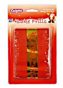 Cupcake Cake Decorating Supplies: Merry Christmas Cake Frill | Red & Gold | 914mm x 83mm