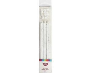 Candles: GoBake Super Tall 18cm White Silver Splatter Candles (pack of 12)