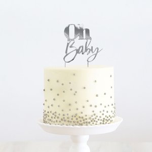 Cake Toppers: Cake Topper - 'Oh Baby' (Silver metal)
