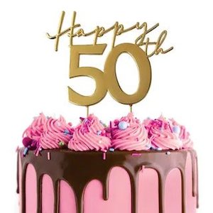 Cake Toppers: Cake Topper - Gold Metal Cake Topper Happy 50th (fifty)