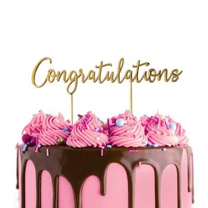 Cake Toppers: Gold Metal Cake Topper - CONGRATULATIONS
