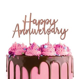 Cake Toppers: Cake Topper - Happy Anniversary (Rose Gold Metal)