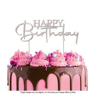 Cake Toppers: Cake Topper -  Silver Happy Birthday Style 2