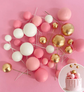 Decorations: Foam Ball Topper Set | 32 Pieces | Hot Pink, Baby Pink, Gold & White