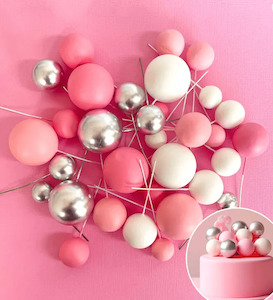 Foam Ball Topper Set | 32 Pieces | Hot Pink, Baby Pink, White & Silver