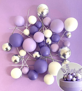 Foam Ball Topper Set | 32 Pieces | Purple, Lilac, White & Silver