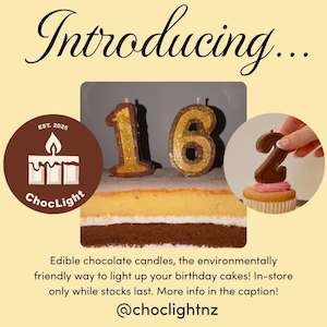 Choc Light Candles | Gold Glitter | 0–9 | Edible