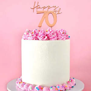 Decorations: Cake Topper | Happy 70th | Rose Gold Metal